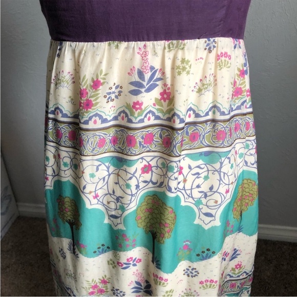 Anthropologie Maeve Silk Halter Dress 4 Purple Cream Green - Picture 5 of 8